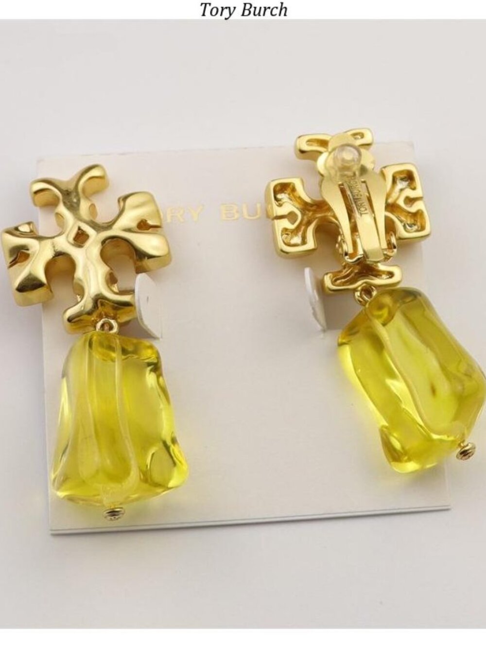 Tory Burch Gold-tone Clip Drop Earrings with Yellow Crystal Drops